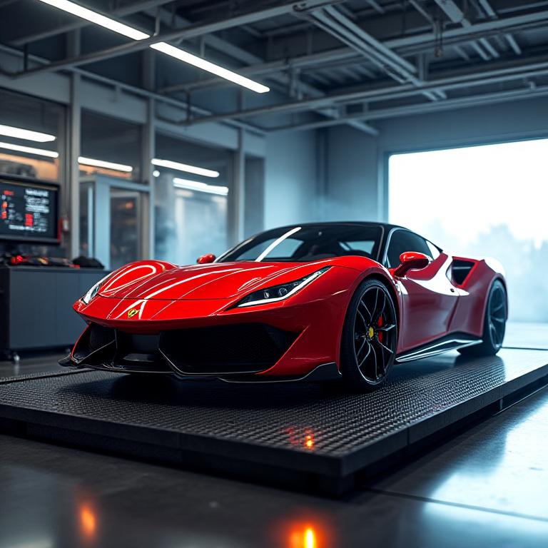 Auto sportiva sul banco prova potenza da Oolite Tuners